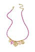 Colorful cord necklace with varying pendants and fish pendant