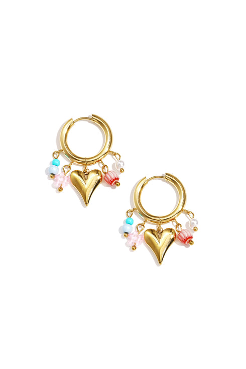 Earrings with dangling beads and heart