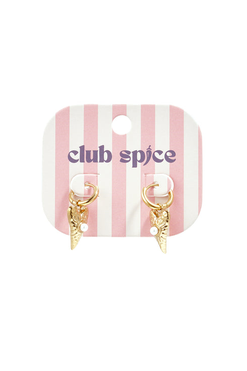 Small earrings with long heart charm with pearl