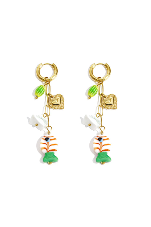 Earrings with chain and hanging charms