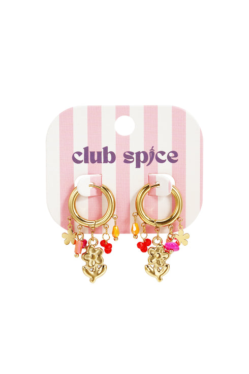 Small hoop earrings with hanging chain and beads