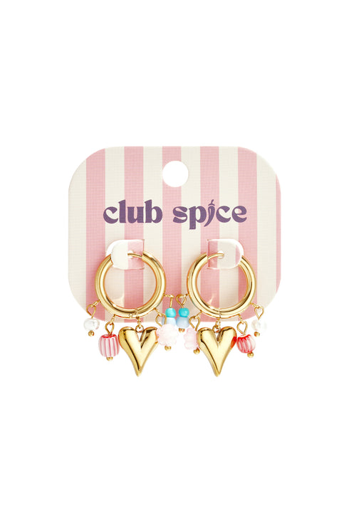 Earrings with dangling beads and heart