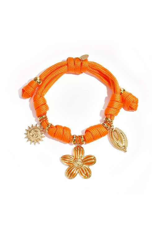Rope bracelet with knots and various charms