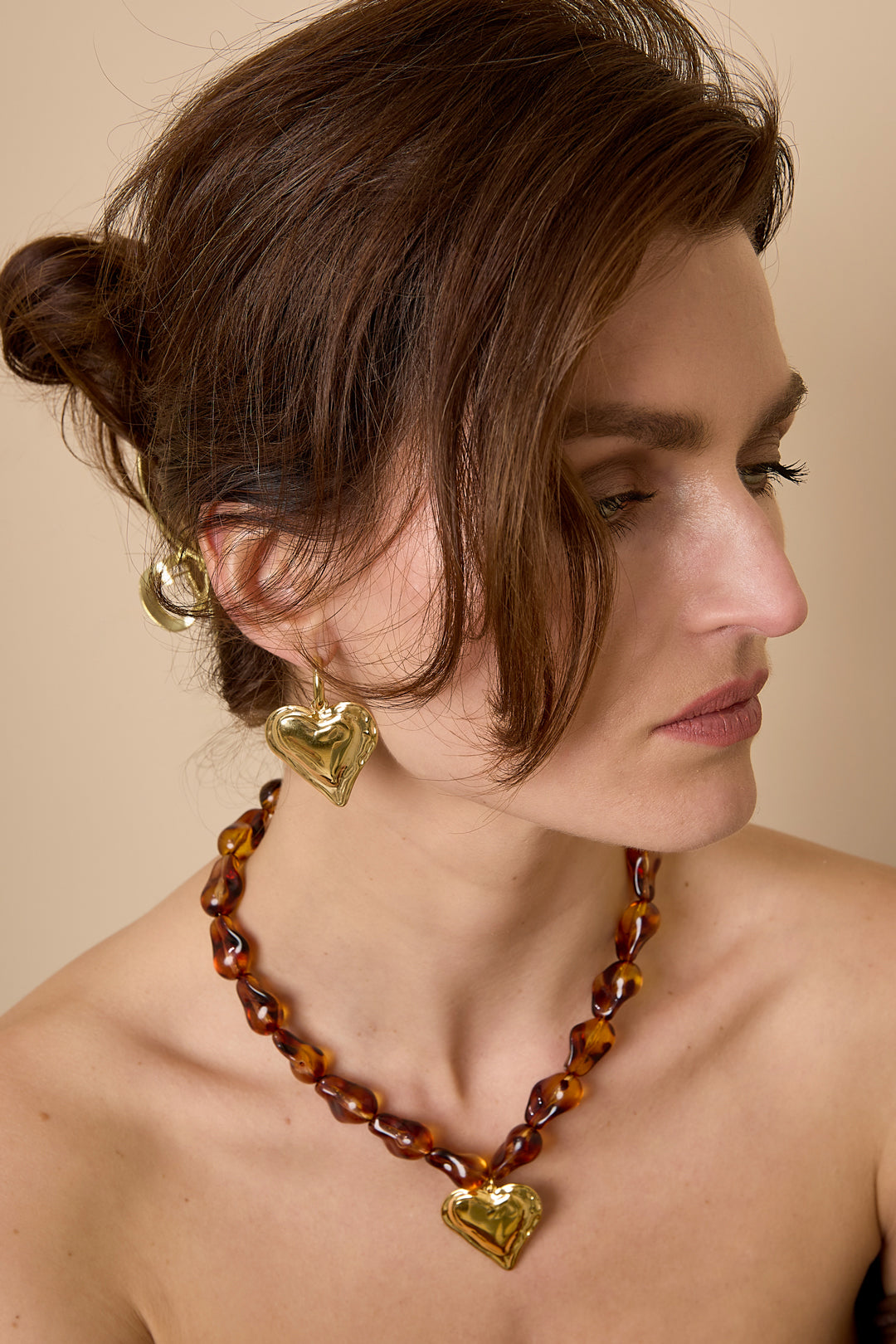 Earrings with large hanging heart